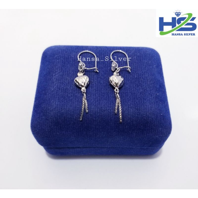 Anting Perak Asli Silver 925 Lapis Emas Putih Model Agogo Lonjong Bola Dan Love Italy - Perhiasan Perak Wanita