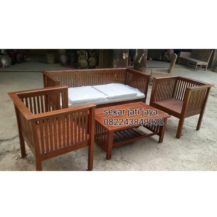 Meja kursi tamu minimalis full jati plus matras