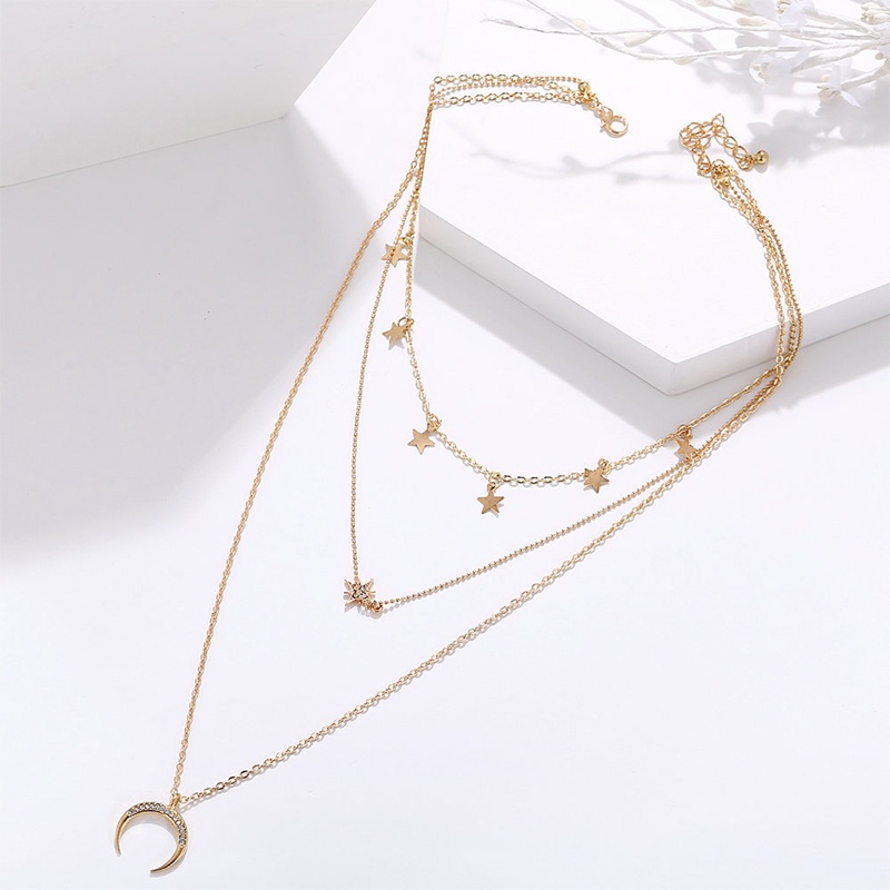 Fashion Kalung Multilayer Kalung Liontin Aksesoris Wanita Bulan Multilayer Kalung Aksesoris-Won