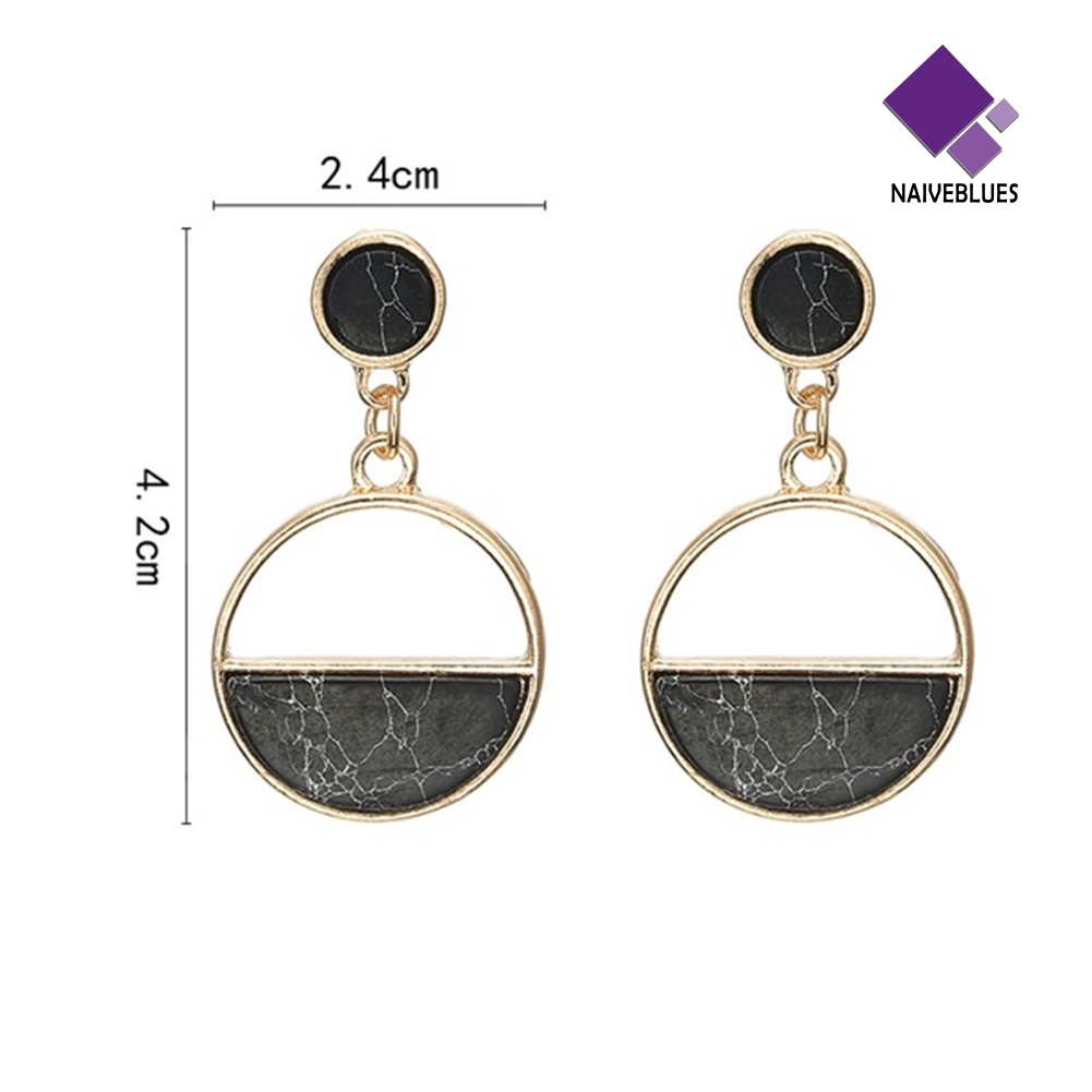 Anting Stud Bentuk Bulat Motif Marmer Untuk Wanita