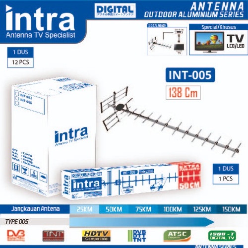 Antena TV Luar Digital INTRA INT-005 Free Kabel 13 Meter Original