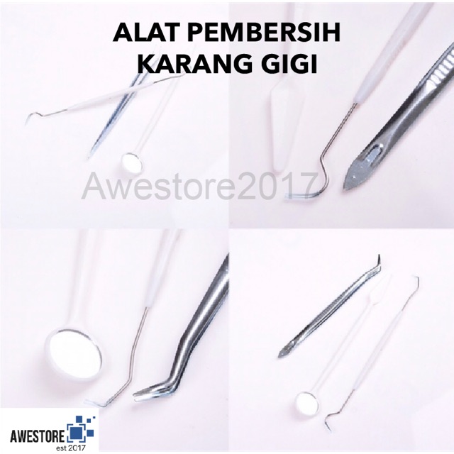 1Set Alat Pembersih Karang Gigi Dental Mirror Stainless Tartar Temover