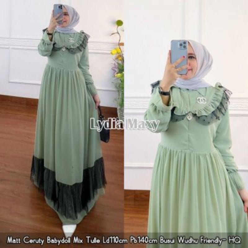 Lydia maxy // gamis ceruty babydol kombinasi tulle