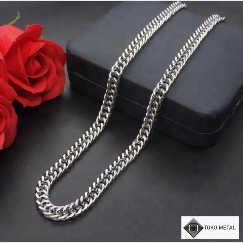 KALUNG TITANIUM RANTAI SILVER PRIA ANTI KARAT 5 MM PANJANG 45 CM 50 CM 60 CM  75 CM [TOKO METAL]