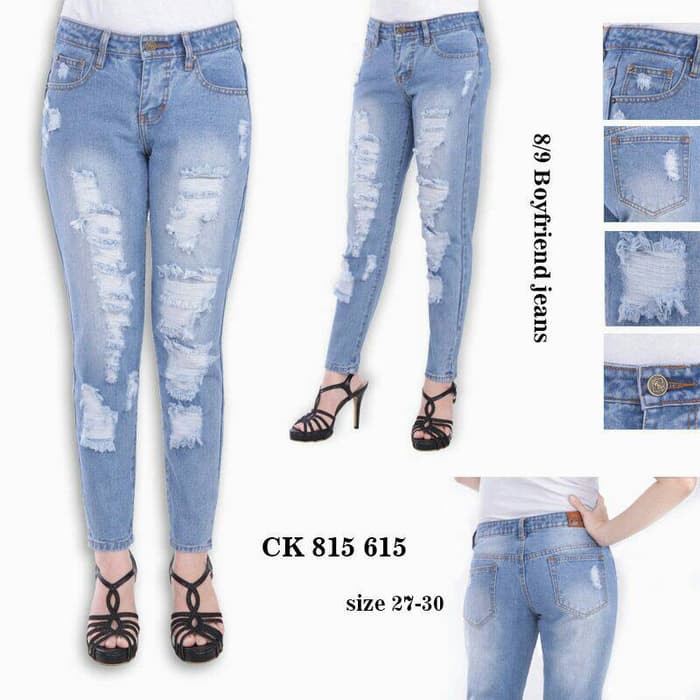 Super Hot Celana Jeans Boyfriend Sobek Full Furing CK 815 615 / 617
