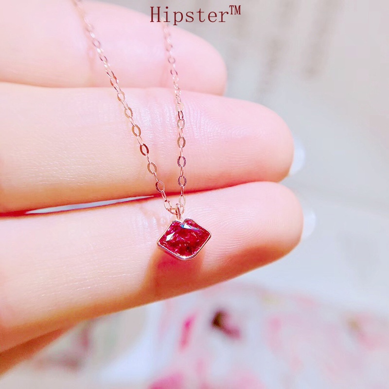 Creative Design Romantic Couple Kiss Red Lips Inlaid Natural Ruby Pendant Rose Gold Necklace