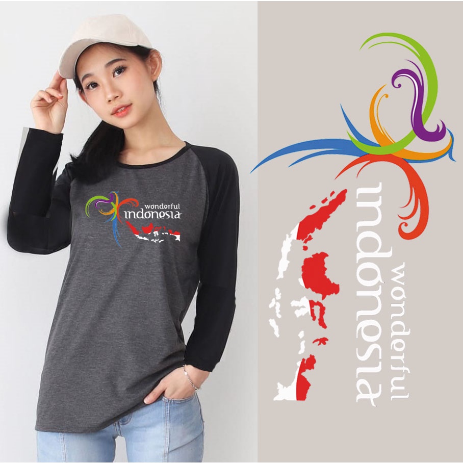 Kaos Raglan Abu Tua Lengan Panjang Gambar Wonderful Indonesia
