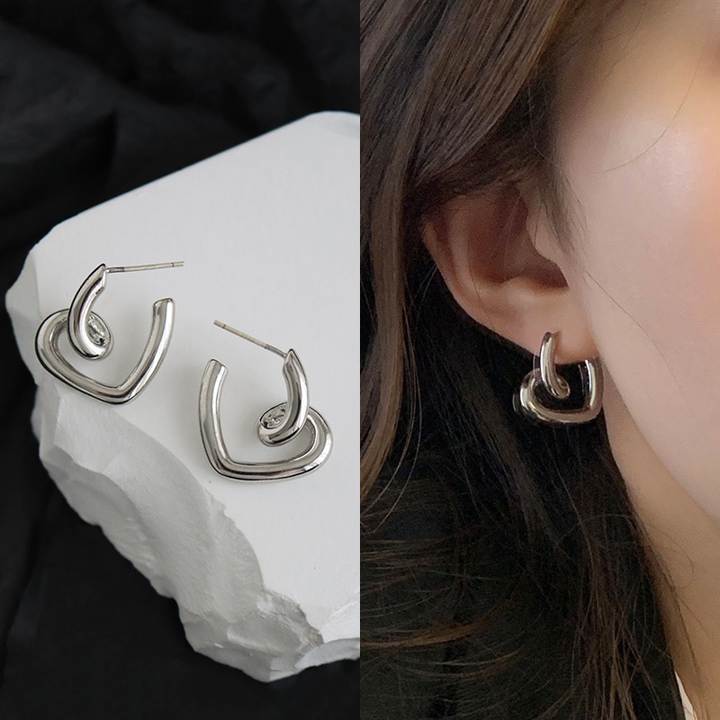 Anting Tusuk Sterling Silver 925 Model Hati Untuk Wanita