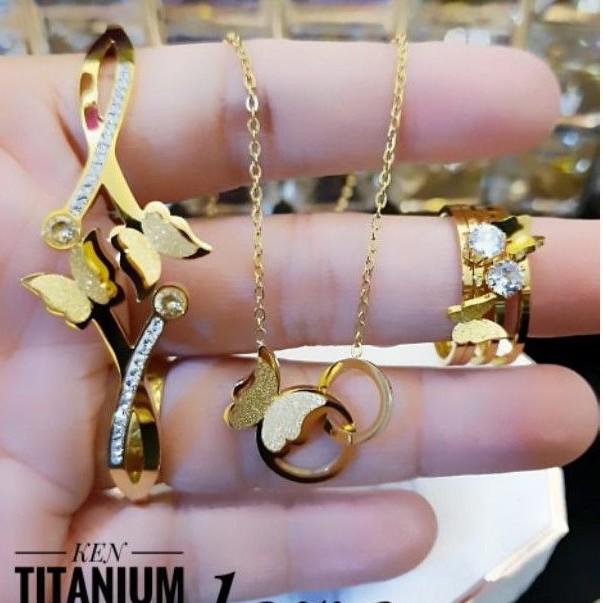 Titanium set perhiasan kupu df21