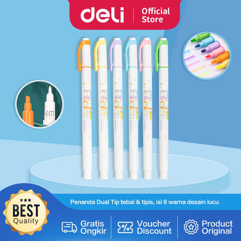 

Deli Highlighter / Penanda Dual Tip Berisi 6 pcs Design Lucu S735