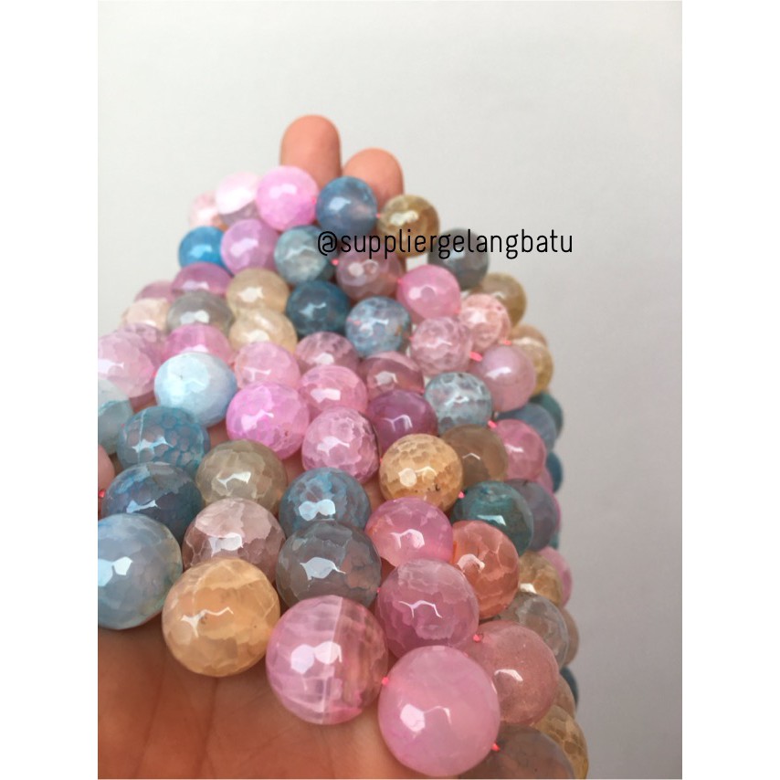 Natural Morgan FACETED beads 14mm CUTTING batu manik candy craft impor fashionita pria wanita model