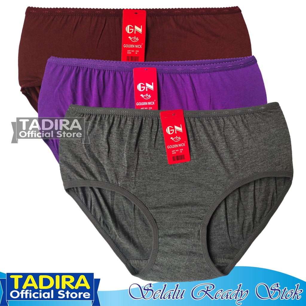 3 Pcs Celana Dalam Wanita GN_Warna Gelap Bahan Katun Lembut Stretch Real Pict Kualitas Terjamin Ori TADIRA