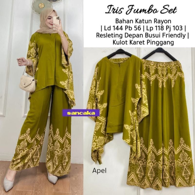 Iris Jumbo Set by Sancaka ONE SET BY ORI NAURA // DASTER SETELAN WAKA // SETELAN JUMBO // SETELAN TIE DIE JUMBO // ONE SET // SETELAN WANITA LD 130 Linia Set By ori Naura-Iris Green