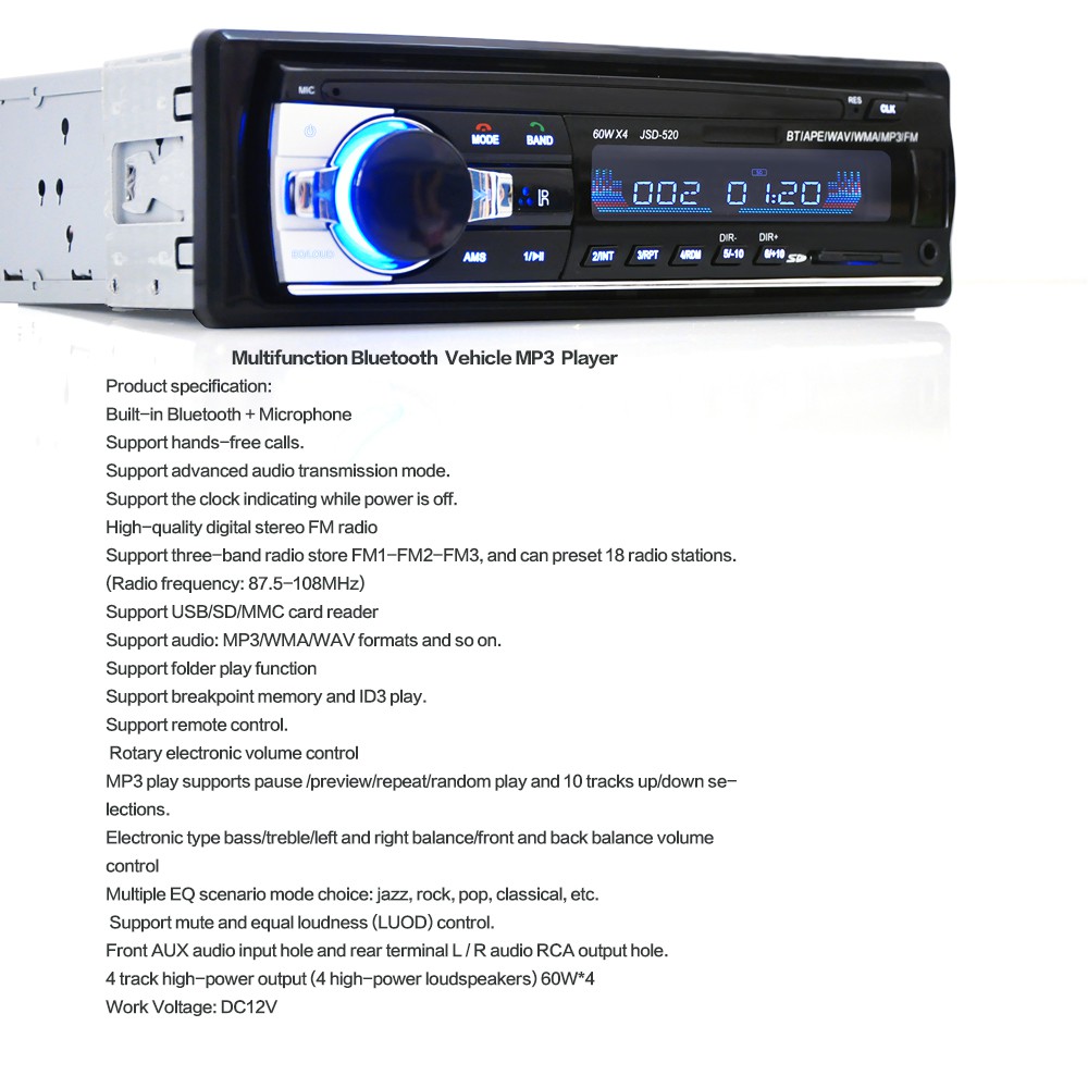 Tape Mobil Audio mobil car tape Radio Mobil Multifungsi Bluetooth Blutut USB MP3 FM Radio JSD-520