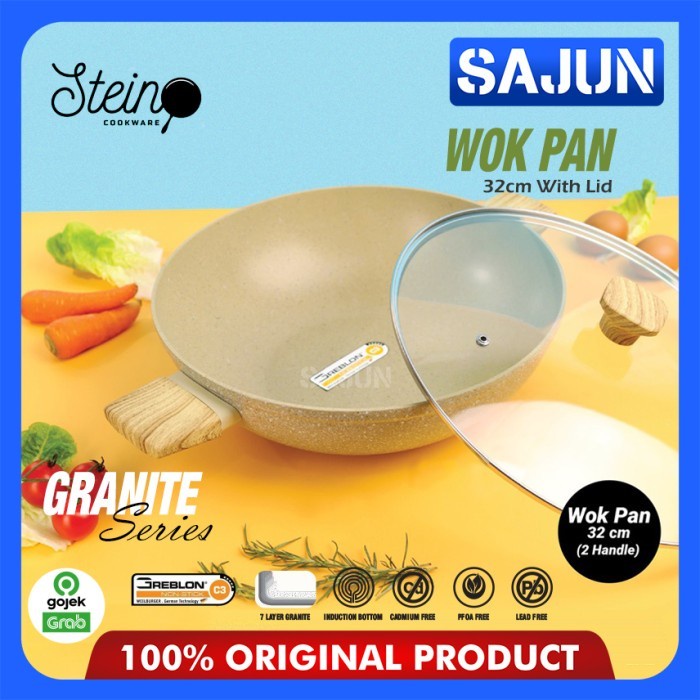 STEIN PAKET CARRARA Granite Greblon Set Wok Pan 32cm & Sauce Pan 18cm - WOK PAN 32 CM
