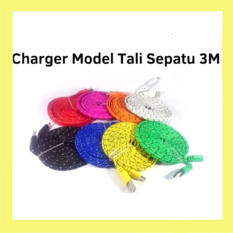 Cable Data 3 METER Kabel Data Panjang / Charger Tali Sepatu / Kabel Data 3 METER