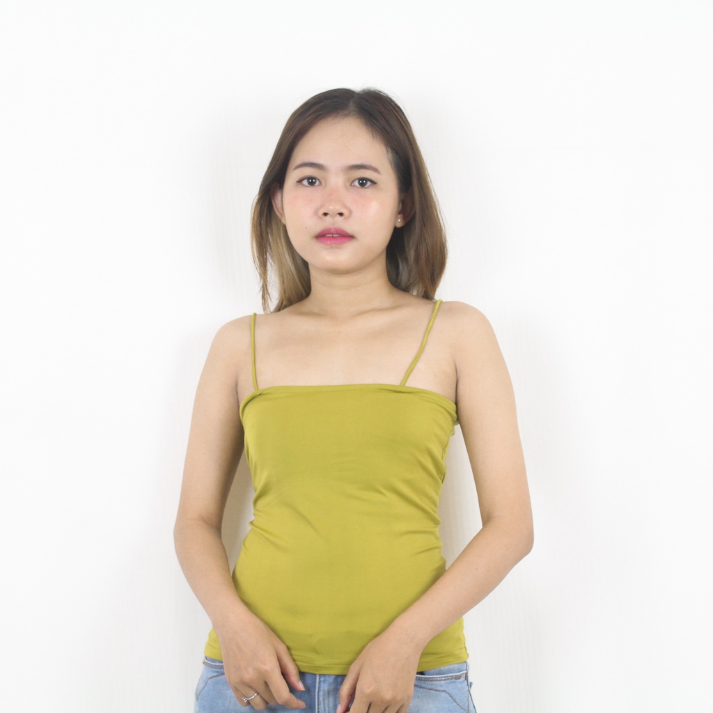 Tanktop Tali kecil wanita Basic Square Spandex hijau lime span single jersey tengtop bra XL terbaru 