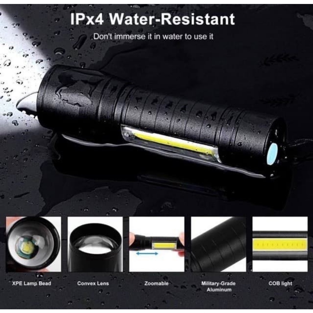 Senter Mini / Senter Pocket mini / Senter Swatt / SENTER LED MINI USB RECHARGER WATERPROOF/SENTER SWAT MINI ZOOM SENTER POLICE LED MINI ZOOM CAS CHARGE 3 FUNGSI/Senter Mini XPE Super Terang COB LED Zoom Swat Police Light Recharger