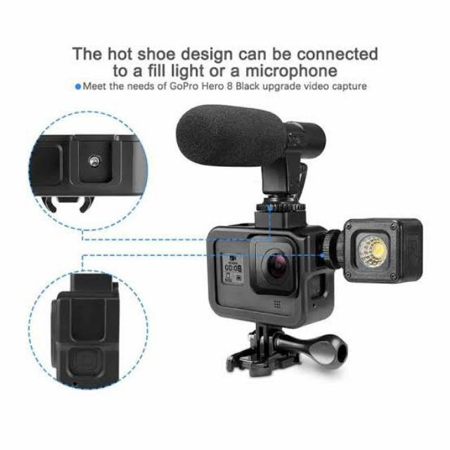 GoPro HERO 8 Black ALUMINIUM CASE Metal Casing with Hot Shoe MIC LED