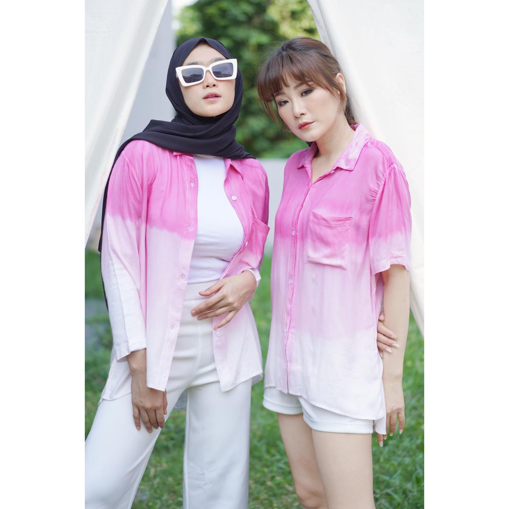 JANE COLLECTION || Kemeja Gradasi Ombre Tie Dye Rayon Premium Jumbo Bigsize XXXL Full Kancing Busui