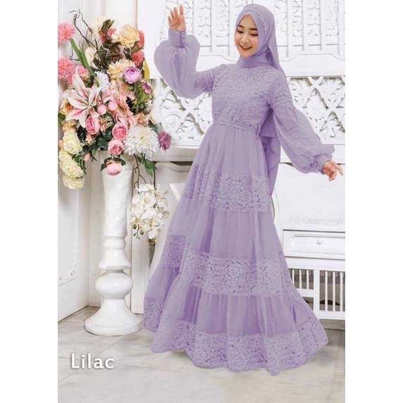 Jual Baju Pesta Wanita Muslim Kondangan Brukat Mewah Elegan Gaun