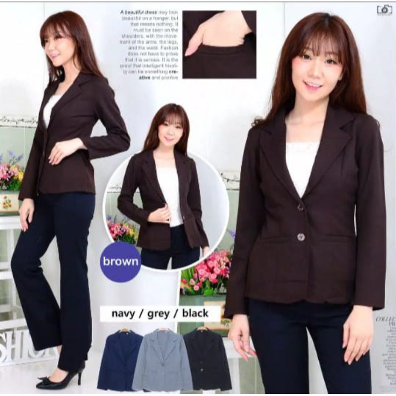 Atasan Blus Blazer kancing satu Dan dua Wanita