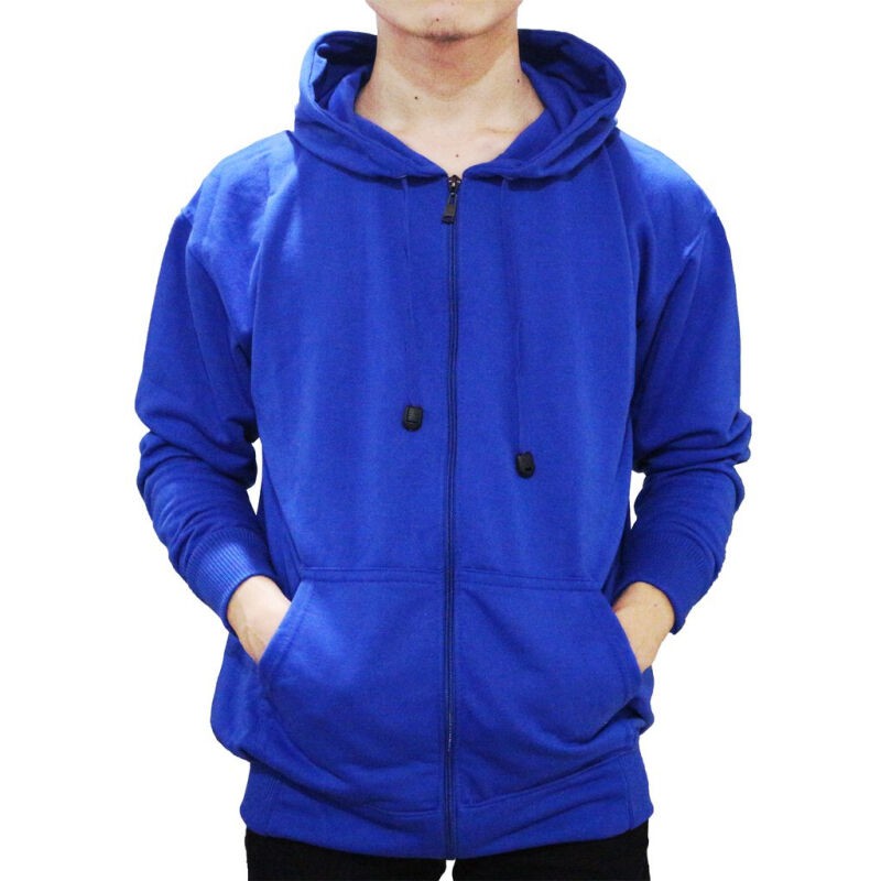 INDO - Jaket Hoodie Zipper Polos Pria Wanita | Sweater Hodie Pullover Premium Distro Biru