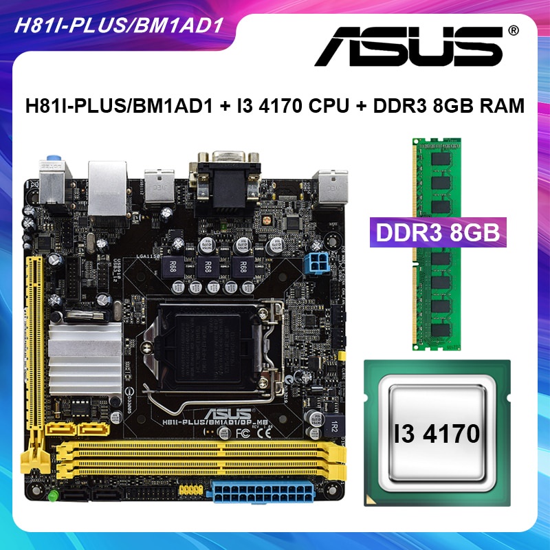 PREORDER ASUS H81I-PLUS/BM1AD1 Motherboard 1150 Motherboard Set With I3 4170 CPU Processor DDR3 8GB 