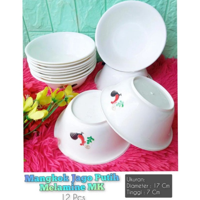6 PCS Mangkok Jago Melamin Putih MK