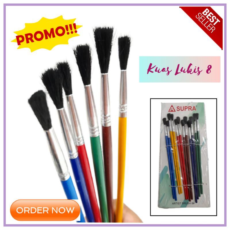 

Kuas Lukis Cat Air Warna Warni Supra Ukuran 8" Inch Artist Brush Peralatan Melukis Terlaris Per buah