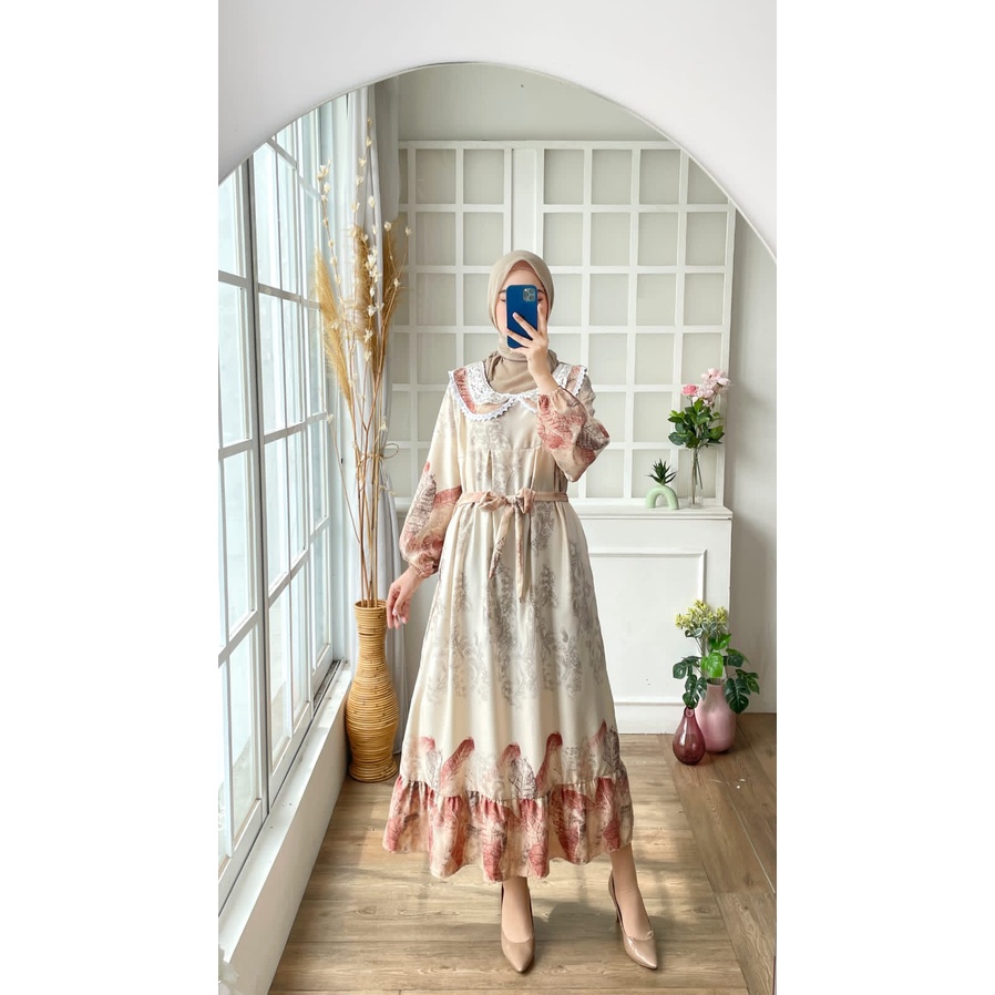 NAGITA MIDI DRESS MAXMARA LUX PREMIUM MUSLIMAH BUMIL HIJAB FASHION MUSLIM GROSIR PGMTA FREE BELT DAN
