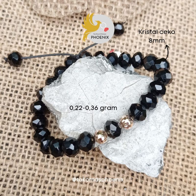 gelang batu kristal ceko modifikasi emas asli