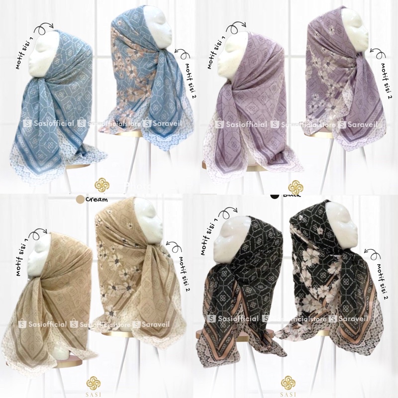 SASI - LUNARA SERIES - HIJAB JILBAB SEGI EMPAT VOAL MOTIF PRINTING SCARF LASER CUT PREMIUM MOTIF BUT