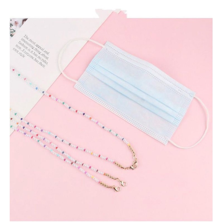 (BISA COD) strap mask / kalung masker / tali masker mutiara putih pearly warna rainbow konektor