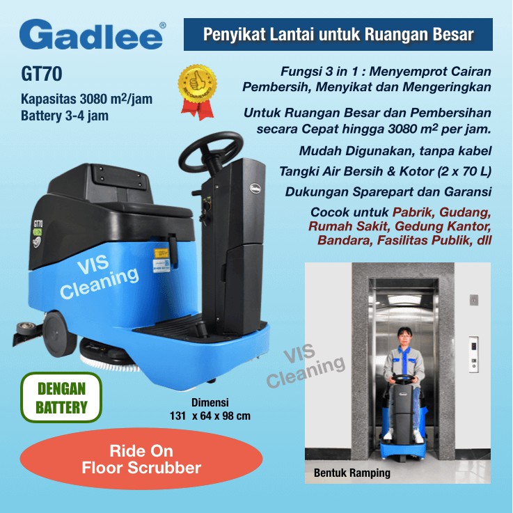 Ride On Floor Scrubber Gadlee GT70 Battery (Mesin Penyikat dan Pengering Lantai)