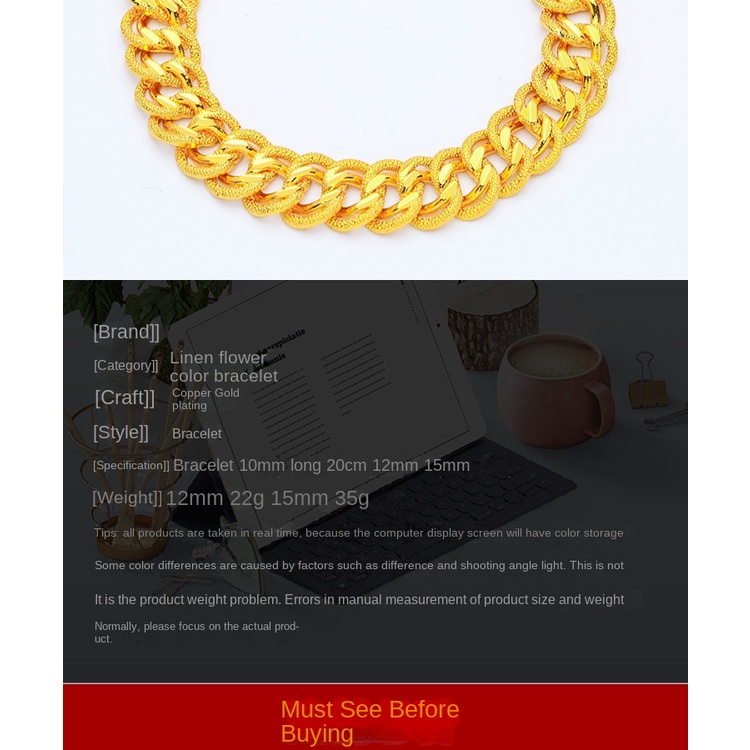 Gelang Rantai Model Twist Lapis Emas Asli Kadar 375 Ukuran 15mm Gaya Klasik Untuk Pria