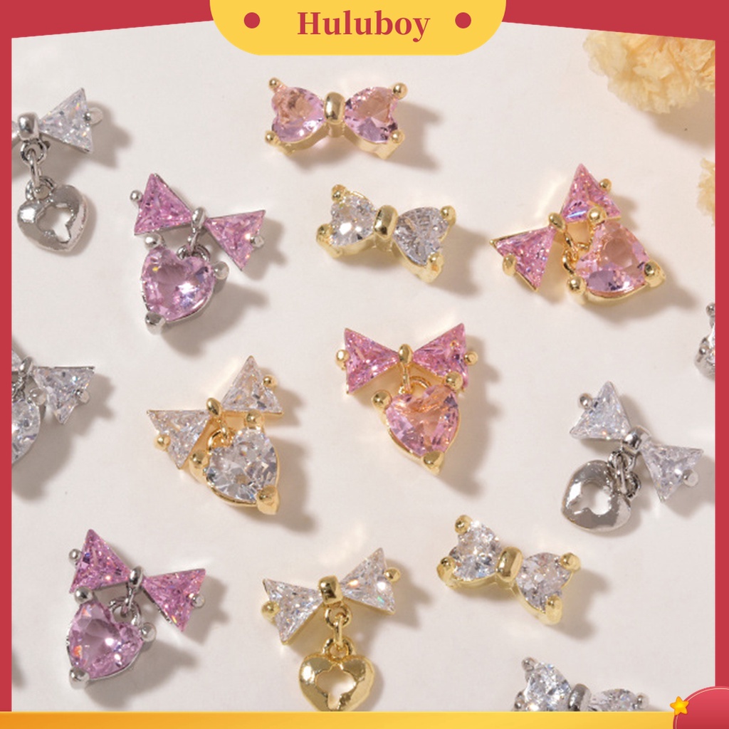 Huluboy Huluboy♡ 3 Pcs Ornamen Kuku Bentuk Pita Bahan Zircon Tahan Karat Untuk Dekorasi Nail Art