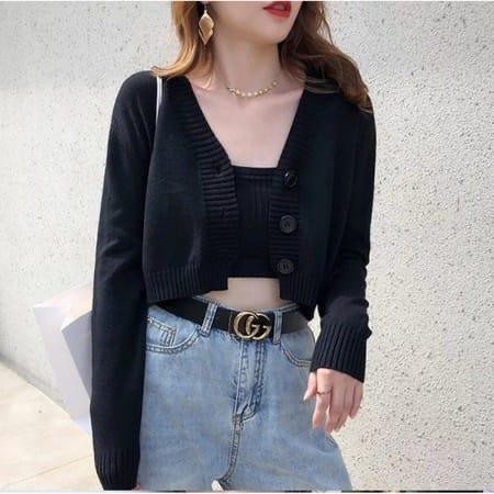 Belleza oultet baju rajut Cardigan rajut atasan wanita Bailey crop