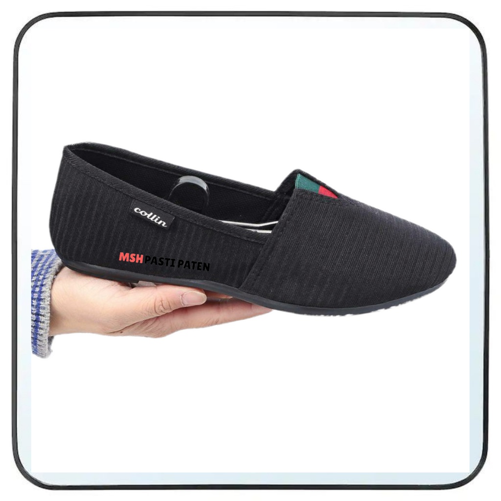 COLIN-Sepatu hitam wanita flatshoes balet bahan kanvas nyaman dipakai original BX8110-H