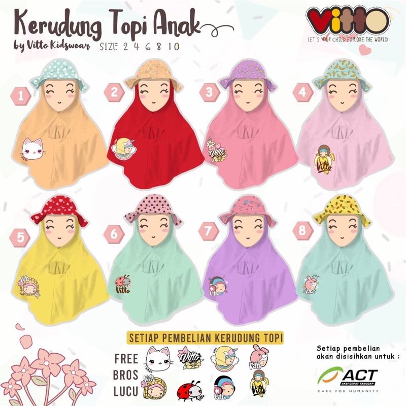 Kerudung Topi Anak Vitto Kidswear 2-10 Tahun Masker Topi Free Bross Lucu