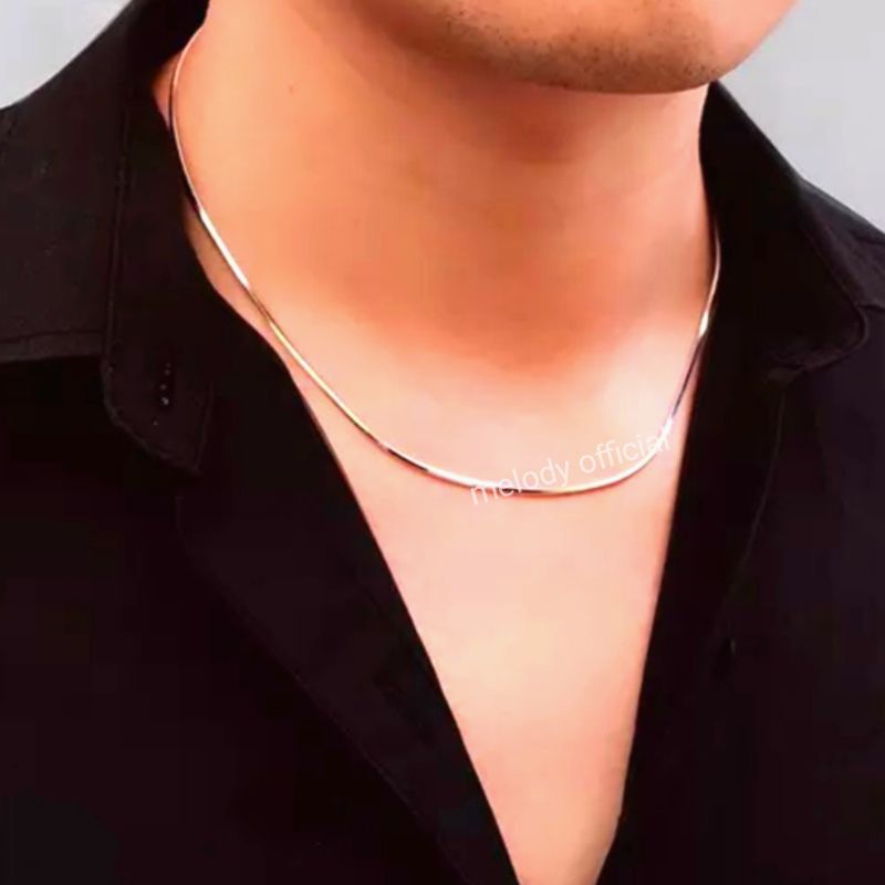 Kalung Titanium Pria Wanita Gold Emas Silver Perak Cowok Cewek Putih Keren Original Titanum 316L