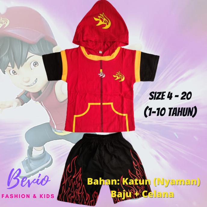 Kostum Boboiboy Api Baju Anak Laki Cowok Setelan Pendek Karakter