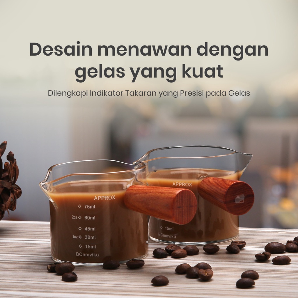 ESPRESSO SHOT GLASS 75ML WOODEN HANDLE | GELAS TAKAR KOPI 2,5 OZ