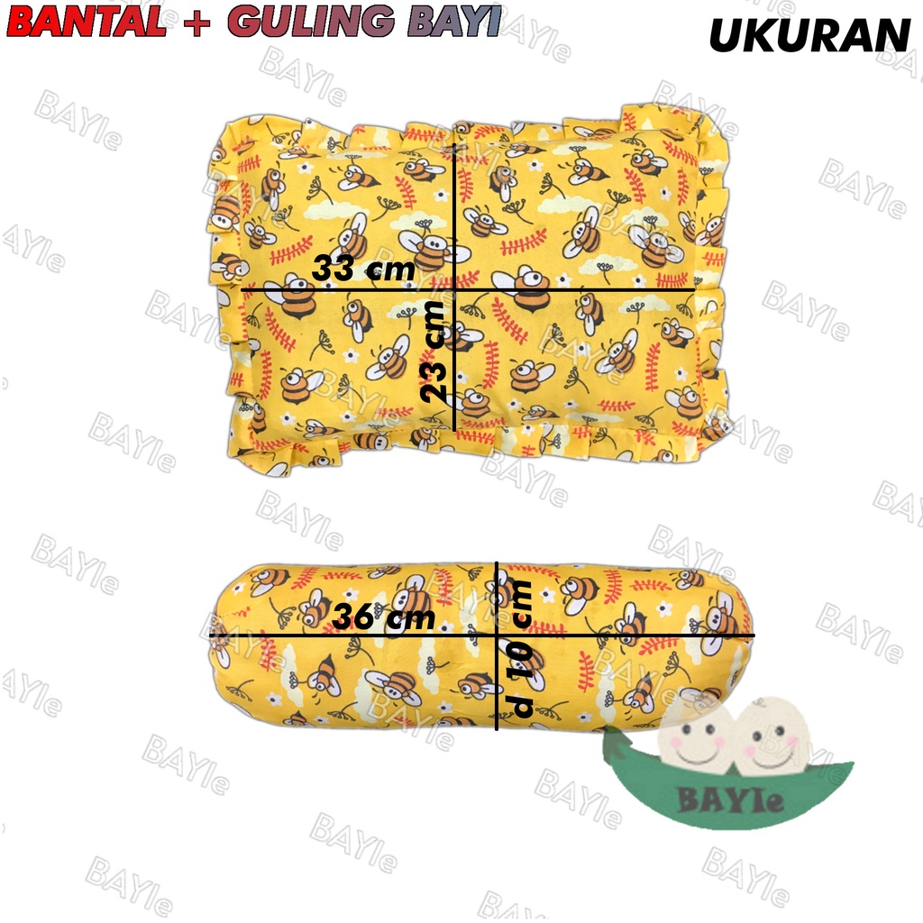 BAYIe - Set Bantal dan guling Bayi (1 bantal + 2 guling) motif RANDOM