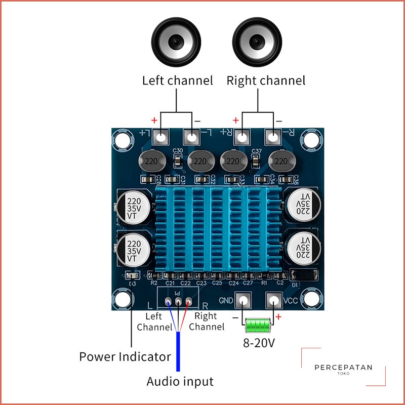 【XH-A232】 HD digital audio amplifier papan mp3 amplifier modul 12V24V papan amplifier dua saluran 30W