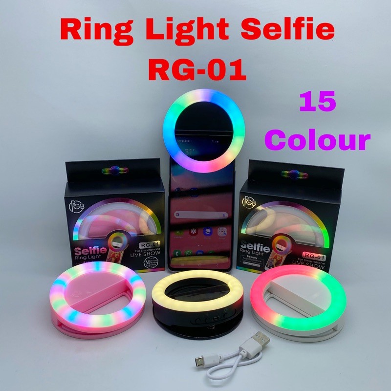 Ring Light Selfie LED RG 01 / Ring Light Jepit Di Hp 15 Warna Lampu