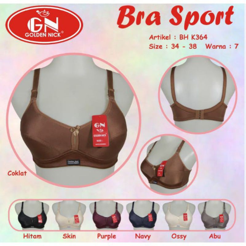 GOLDEN NICK Sport Bra K364 Bra Sport Busa tipis tanpa kawat Original