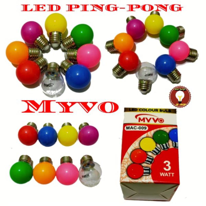 Lampu LED Warna 3 Watt / Bohlam LED MYVO Ping Pong E27