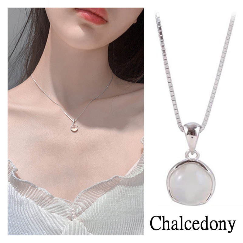 [ACKER] Mode Chalcedony Crystal Stone Liontin Kalung Untuk Wanita