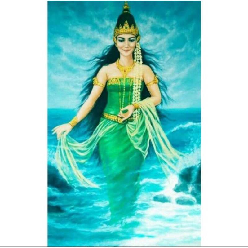 cetak lukisan nyi Roro kidul plus bingkai ukuran 65 X 45